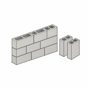 Line drawing of a concrete block wall with two loose cinder blocks standing beside it.
