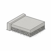 Line drawing of a concrete driveway slab with a raised edge curb sitting on a gravel base.