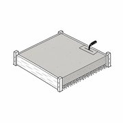 Line drawing of a freshly poured concrete slab inside wooden forms, smoothed with a hand trowel.