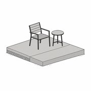 Line drawing of a concrete patio slab with an outdoor chair and a small side table.