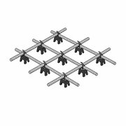 Line drawing of a rebar grid tied at each intersection and resting on rebar chairs.